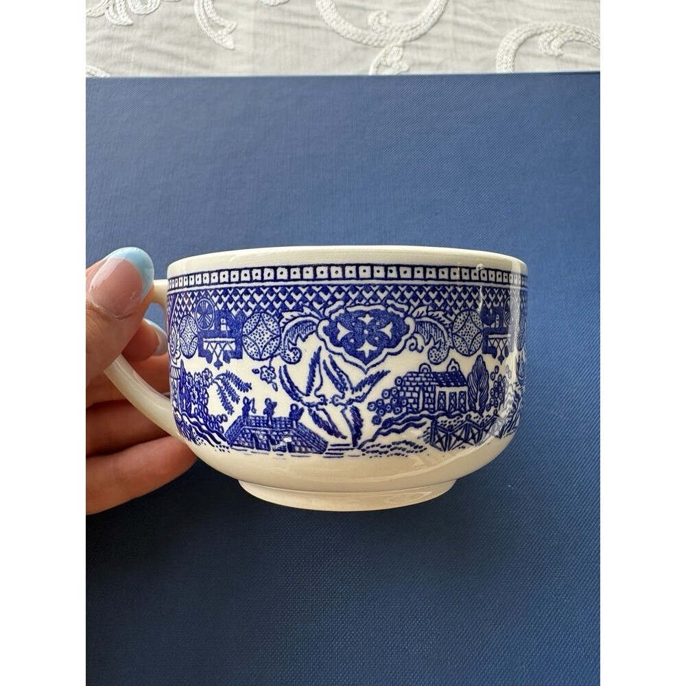 Charming Set of 4 Vintage Blue & White Transferware Cups